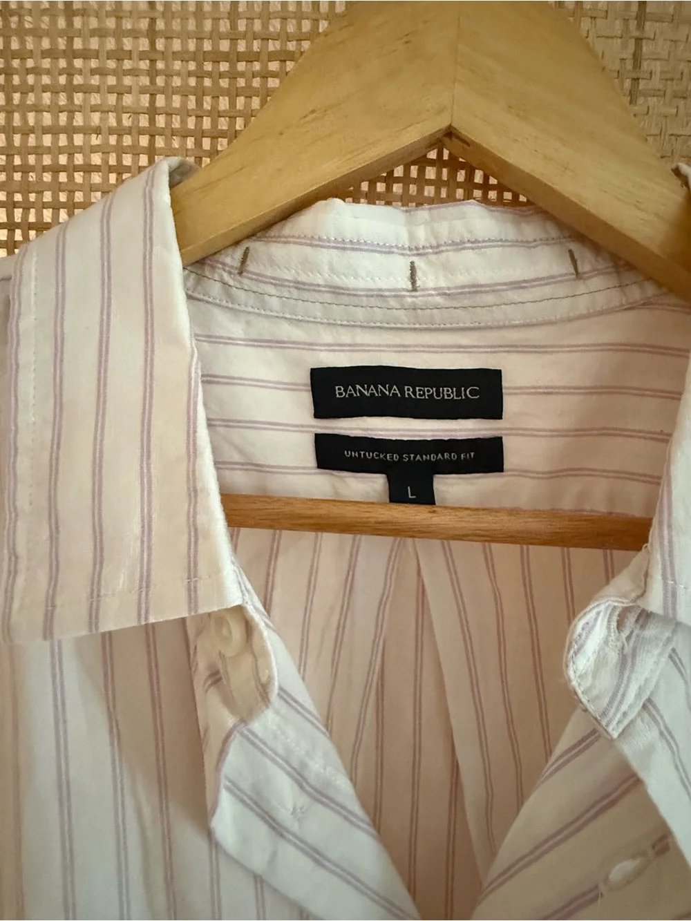 Banana Republic White Shirt with Beige Pinstripes